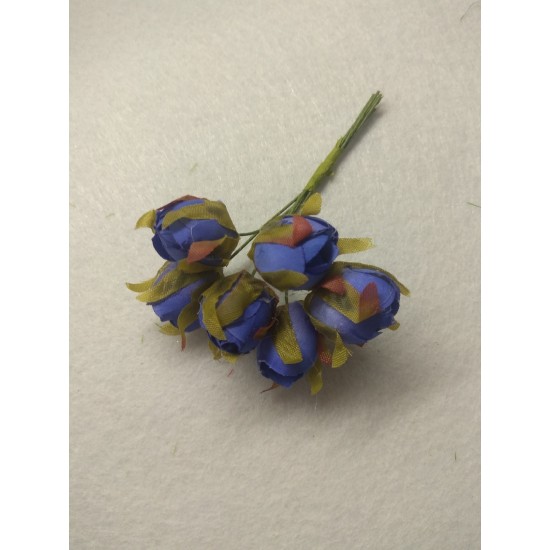 Цветы из ткани 1,8 см*2,5 см в пучках (6 шт) цв. синий, цена за пучок